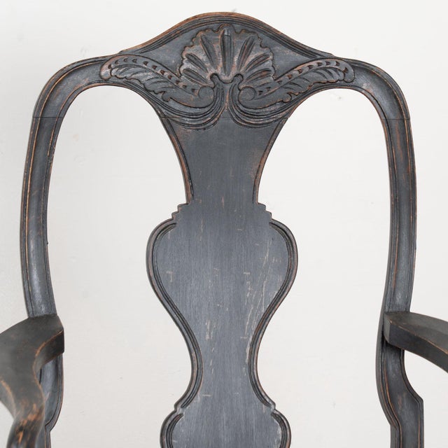 Rococo Pair of 19th Century Swedish Black Rococo Armchairs For Sale - Image 3 of 12
