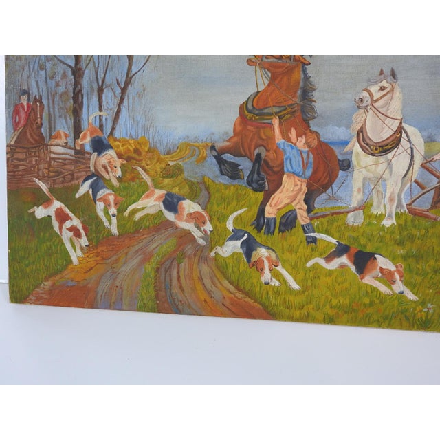 Early 20th Century Folk Art Horses and Hounds Painting For Sale In Seattle - Image 6 of 10
