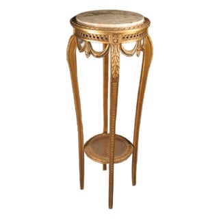 Louis XVI Style French Hand Carved Gilt Marble Top Pedestal Circa 1880 For Sale