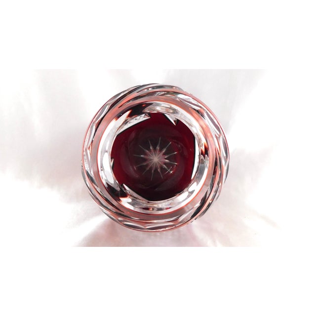 1970s Dark Red Cut to Clear Vase For Sale - Image 5 of 6