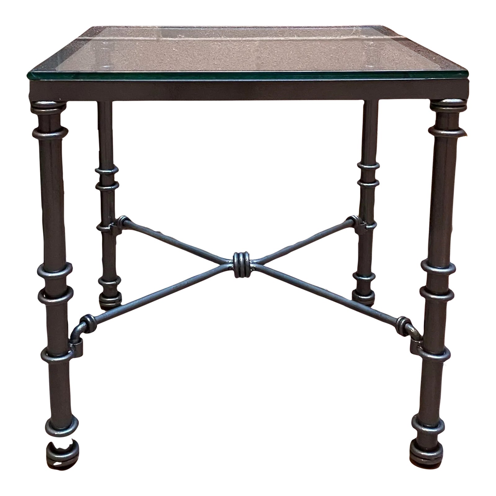 Vintage Style Wrought Iron Side Table With Thick Glass Top