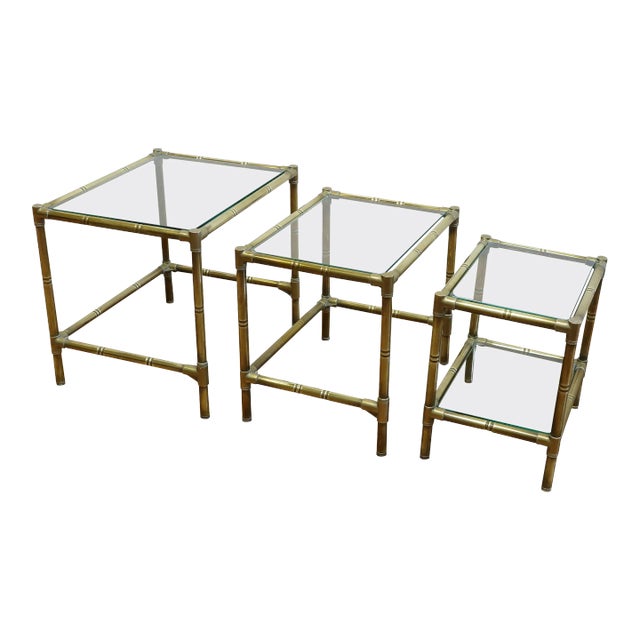1960s French Brass & Glass Nesting Tables - Set of 3 For Sale