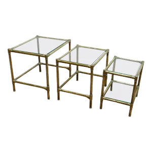 1960s French Brass & Glass Nesting Tables - Set of 3