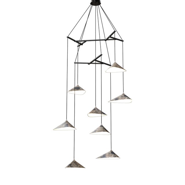Emily V8 Chandelier Light with Oxidized Shades by Daniel Becker for Moss Objects For Sale