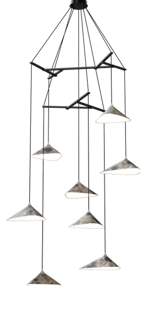Emily V8 Chandelier Light with Oxidized Shades by Daniel Becker for Moss Objects