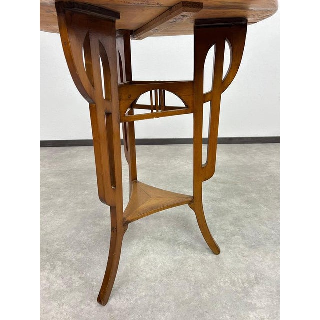 Wood Art Nouveau Round Coffee Table with Carved Top, 1890s For Sale - Image 7 of 11