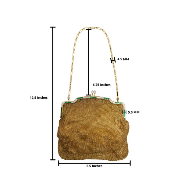 Antique Art Deco 18k Gold Mesh Evening Bag With Emerald and Diamond Frame For Sale - Image 11 of 11
