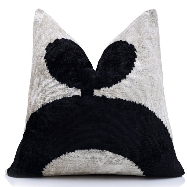 Mid-Century Modern Black & Ivory Geometric Velvet Throw Pillow 16x16 | Modern Designer Favorite For Sale - Image 3 of 8