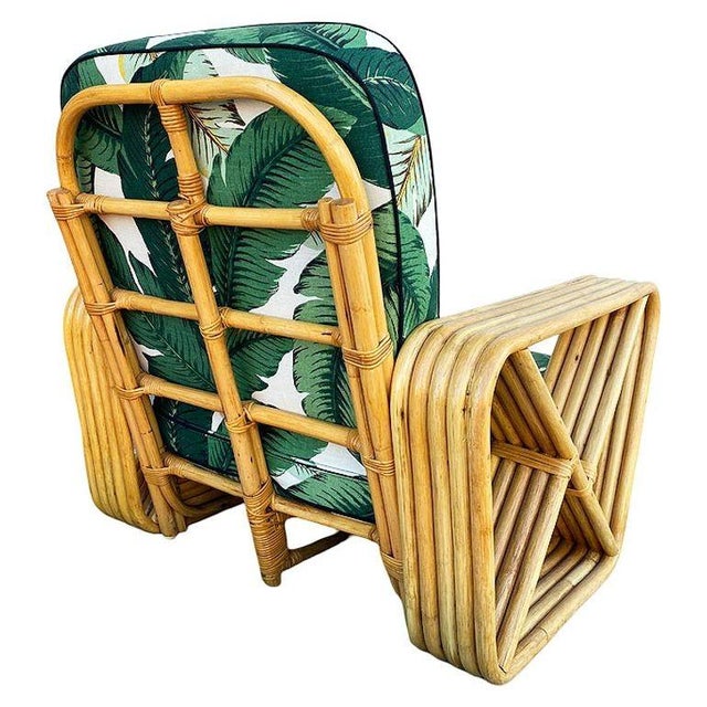 Restored MCM Paul T Frankl Style Rattan 5-Strand Square Pretzel Lounge Chair For Sale In Los Angeles - Image 6 of 7