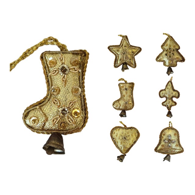 Royal Collection | Mini Gold Zardozi Christmas Ornaments - Set of 6 For Sale