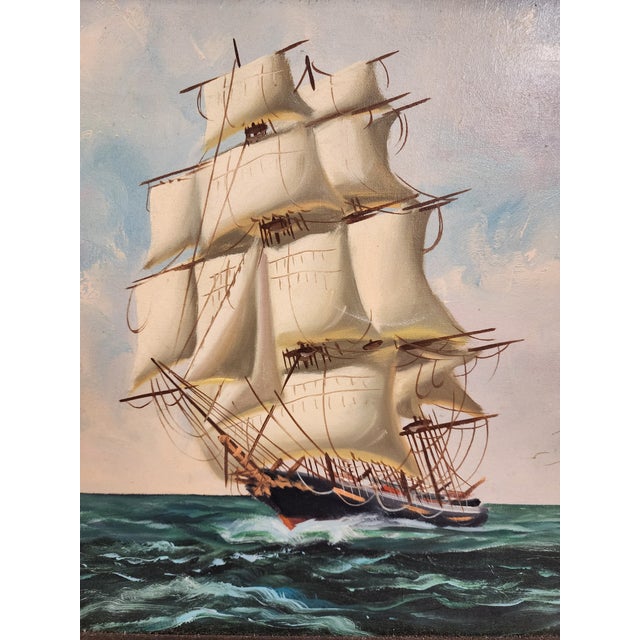 1960s Hoffman Original Signed Oil Painting of a Sailboat on the High Seas For Sale - Image 4 of 9