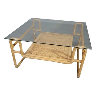 Mid-Century Iron, Pencil Reed and Glass Coffee Table For Sale