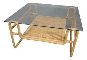 Mid-Century Iron, Pencil Reed and Glass Coffee Table
