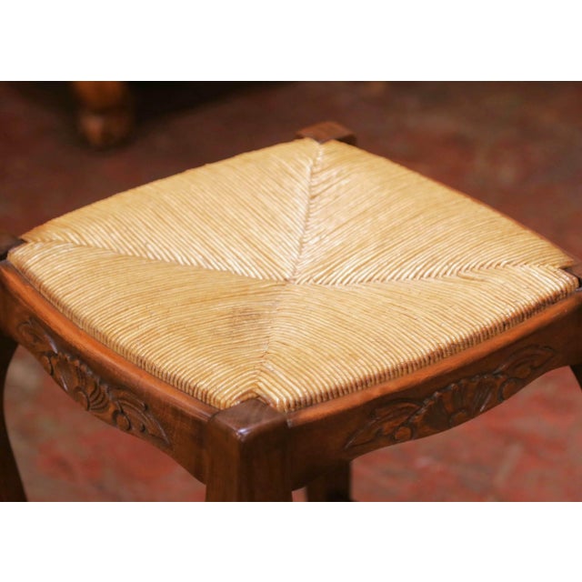 French Louis XV Style French Walnut Counter Stools With Rush Seats, Set of Four For Sale - Image 3 of 9