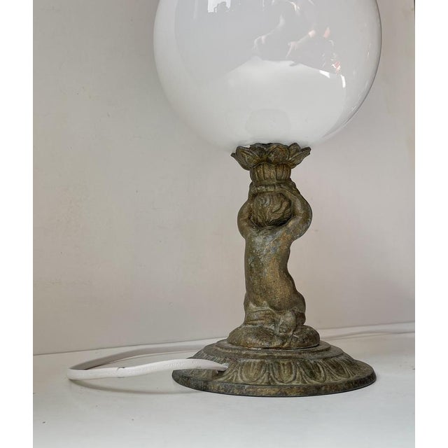 Italian Bronze Cherub Table Lamp with Opaline Orb Sphere, 1970s For Sale - Image 10 of 12
