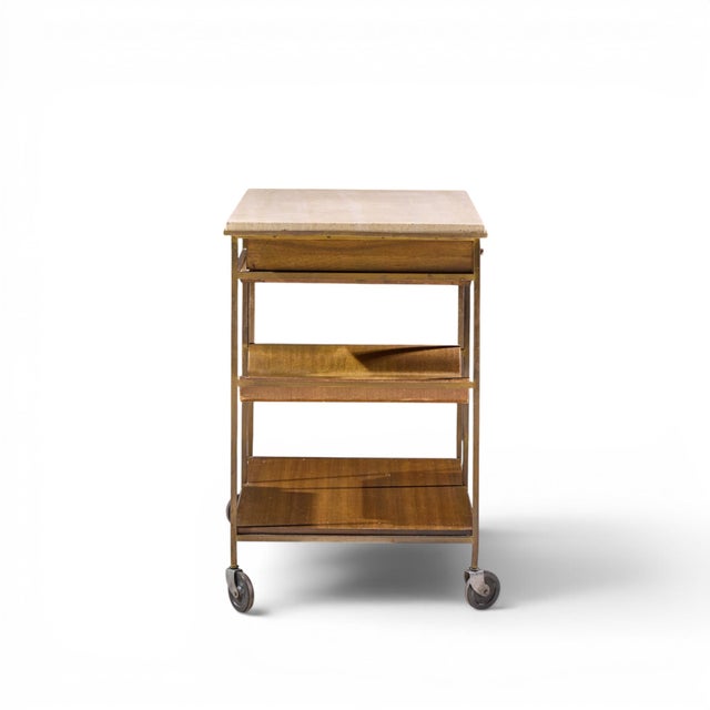 Mid 20th Century Paul McCobb for Calvin Irwin Collection Mid Century Travertine, Brass and Mahogany Bar Cart For Sale - Image 5 of 12