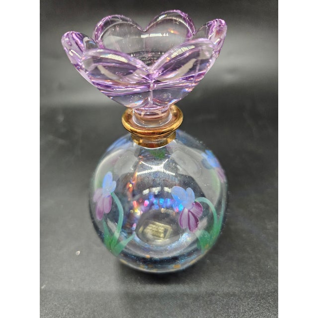 Illusions 24% Lead Crystal Empty Floral Perfume Bottle with Flower Stopper