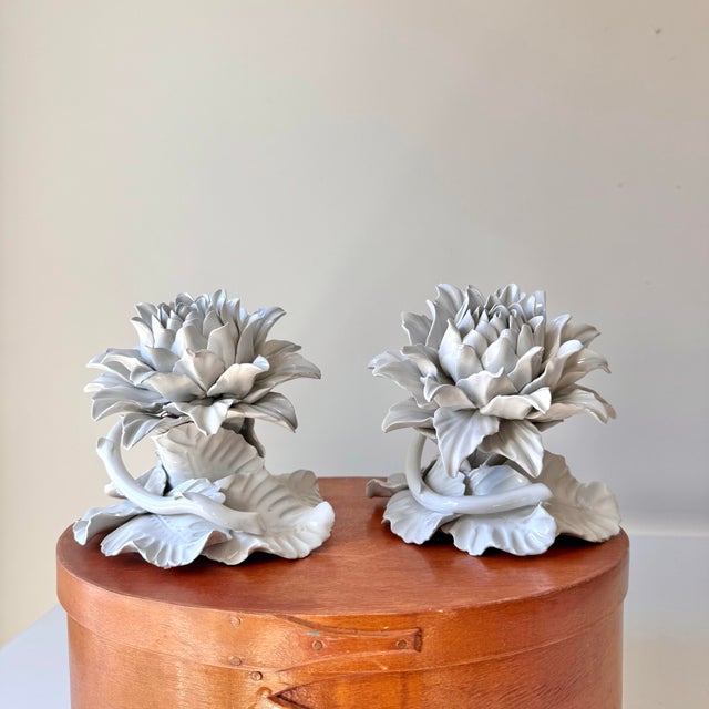 Ceramic Late 20th Century Italian Porcelain Lotus Flowers: A Pair For Sale - Image 7 of 9