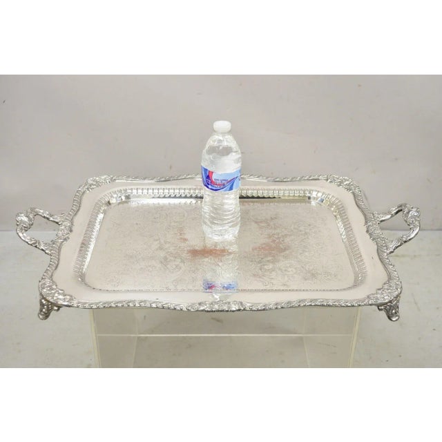Vintage Victorian Style Silver Plated Twin Handle Ornate Tray For Sale - Image 10 of 13