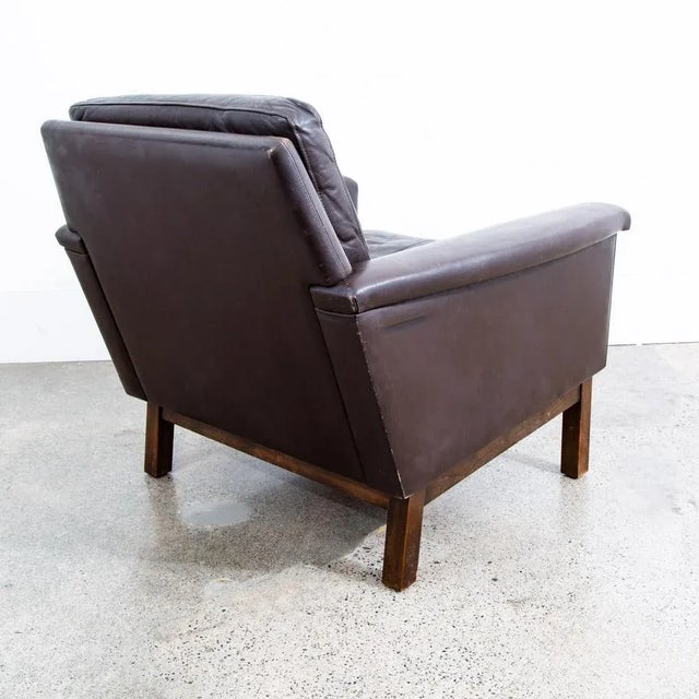 Mid-Century Modern 1960s Mid Century Danish Modern Lounge Chair Brown Leather Armchair Denmark Wood Frame For Sale - Image 3 of 12