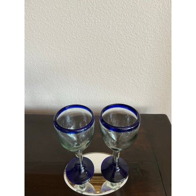 Mid 20th Century Pair of Hand-Blown-Style Stemmed Wine or Cordial Glasses For Sale - Image 5 of 7