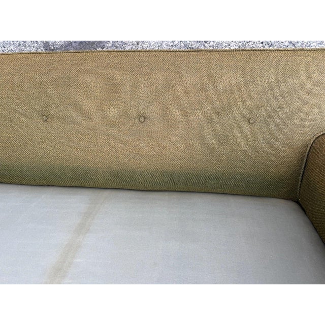 Vintage Mid Century Modern Greenish Brown Tufted 82" Sofa Couch W/ Walnut Legs For Sale - Image 16 of 18