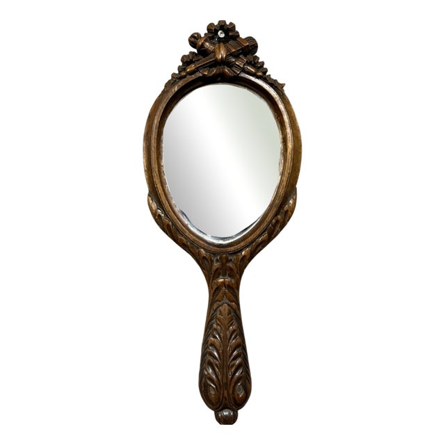 Hand-Shaped Vanity Mirror in Molded and Carved Walnut For Sale