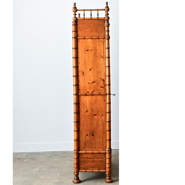 French 19th Century Faux Bamboo Pine Mirror Door Armoire For Sale - Image 11 of 12