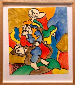 Sandro Chia, Woodblock Heliorelief with Hand Painting "Novel" Italian Post Modernist Pop Art, 1989