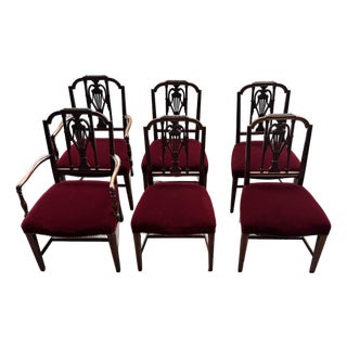 Vintage Mahogany Hepplewhite Style Set of Six Dining Chairs For Sale