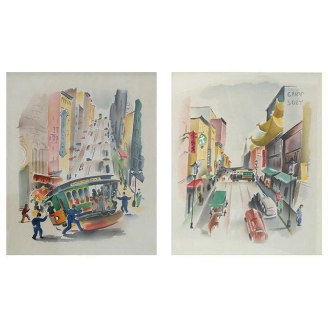 1940s Signed Benjamin Jorj Harris Airbrush Cable Car Artworks - A Pair For Sale - Image 10 of 10