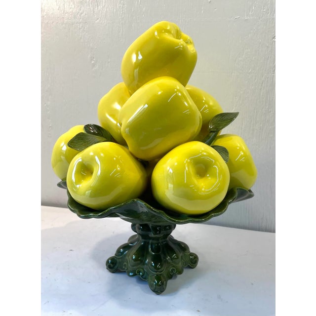 Mid-Century Modern Vintage Ceramic Green Apple Topiary For Sale - Image 3 of 7