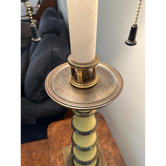 1960s 1960s Stiffel Enamel and Brass Candlestick Lamp For Sale - Image 5 of 9