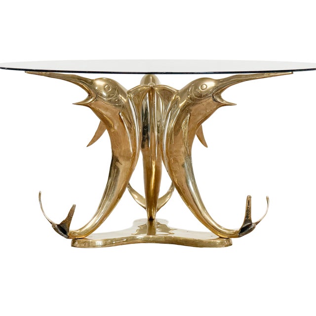 French Round Cocktail or Coffee Table With Glass Top Over Tripod Base For Sale - Image 4 of 8