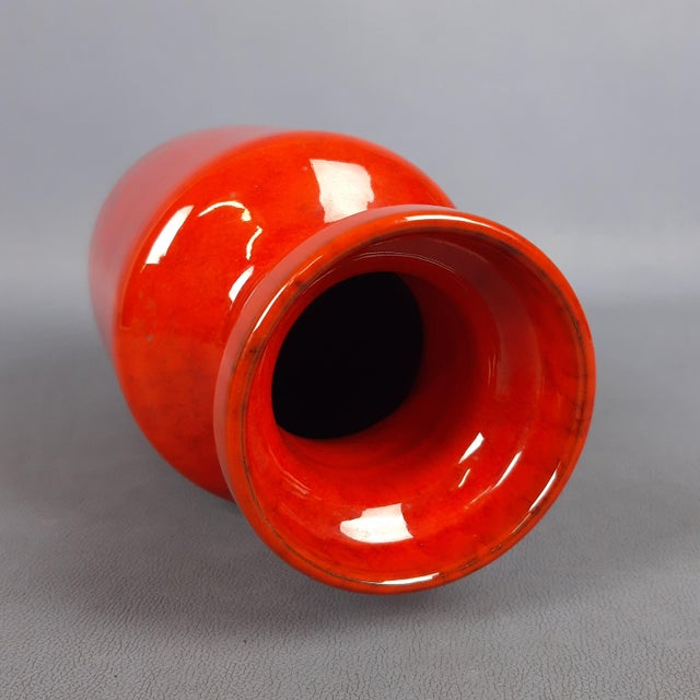 Fire Red Ceramic Vase with Marbled Enamel, 1970s For Sale - Image 6 of 11