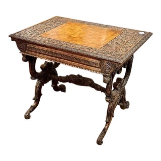 Anglo Indian Carved Oak Writing Table For Sale