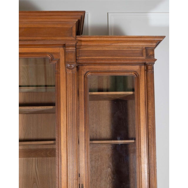 French Solid Walnut Bookcase with Carved Columns, Late 19th Century For Sale - Image 10 of 16