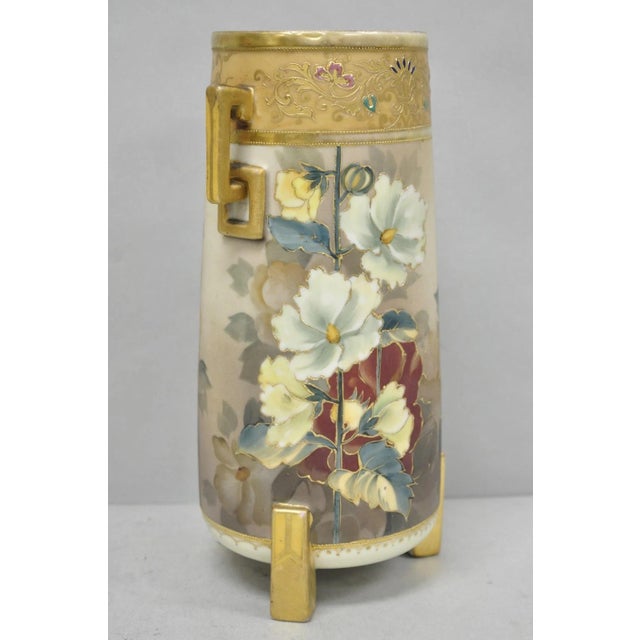 Antique Nippon Noritake Hand Painted Art Nouveau Porcelain Footed Round Vase For Sale In Philadelphia - Image 6 of 16