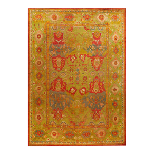 Large Scale Arts And Crafts Design Antique Green Background Turkish Oushak Rug