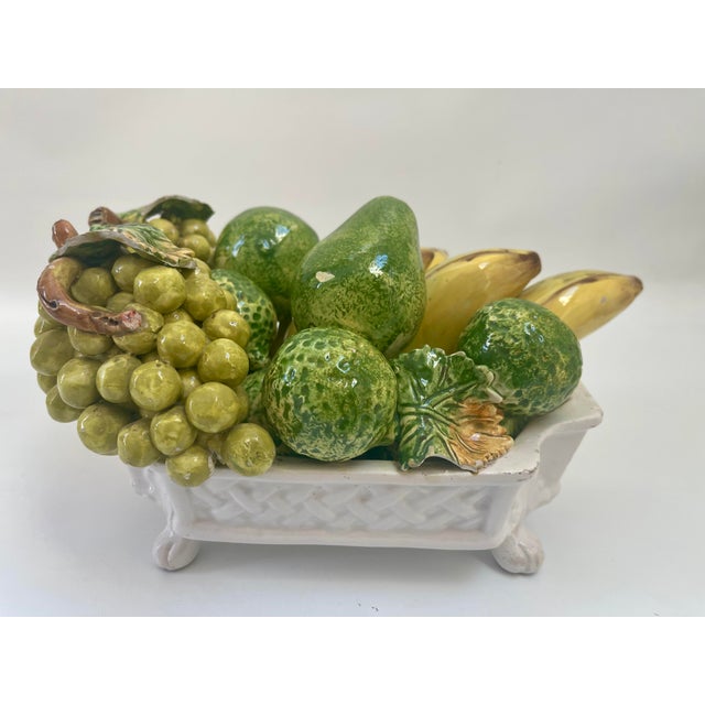 Mid 20th Century Italian Majolica Mid-Century Ceramic Fruit Centerpiece Basket For Sale - Image 5 of 11