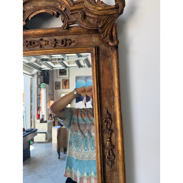 Vintage Italian LaBarge Carved Wood Wall Mirror With Beveled Glass For Sale - Image 9 of 12
