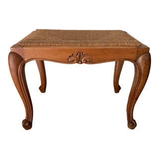 Vintage French Rush Seat Footstool or Bench For Sale