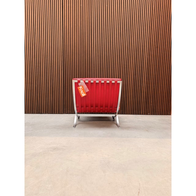 Early 21st Century Knoll Barcelona Chair in Red Volo Leather by Ludwig Mies van der Rohe for Knoll Inc. / Knoll International, 2010s For Sale - Image 5 of 7