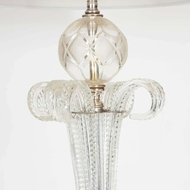 1940s Hollywood Regency Translucent Cut Crystal Table Lamp with Acanthus Details For Sale - Image 4 of 11