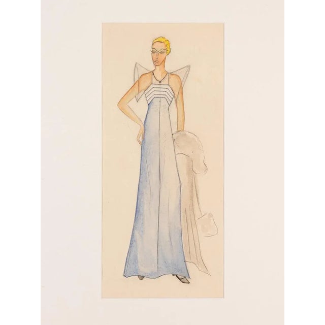 1920s Art Deco Fashion Drawings VI, Gouache on Paper, Framed For Sale - Image 5 of 10