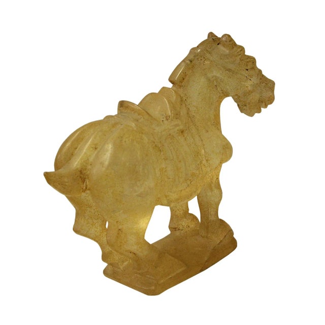 Chinese Clear Crystal Glass Vintage Dusty Finish Horse Figure For Sale - Image 5 of 7