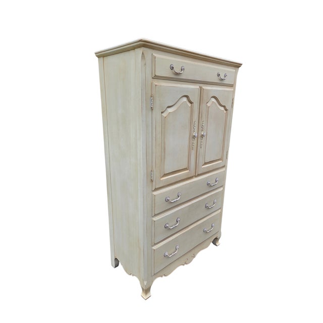 1990s 1990s Ethan Allen Country French Linen Chest Armoire Dresser Chifforobbe White Wood For Sale - Image 5 of 15