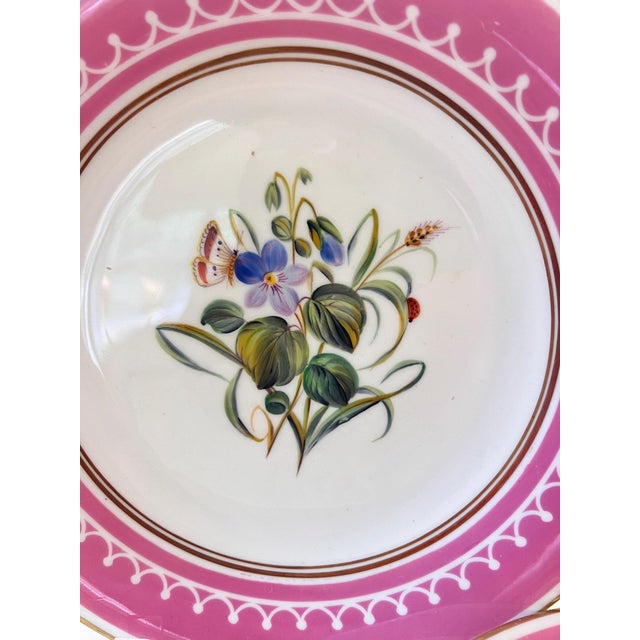 Antique French Pink Old Paris Porcelain hand-painted dessert set with 12 plates and 5 assorted tazzas, porcelain with gilt accents - 17 pcs For Sale - Image 16 of 18
