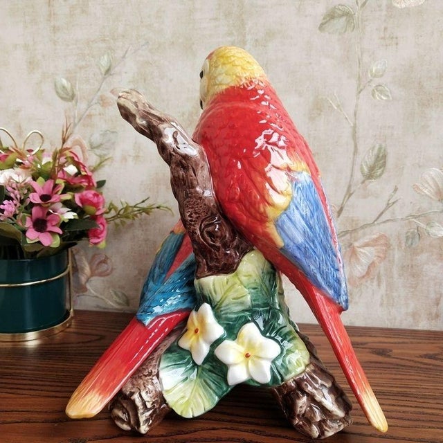 Hand-Painted Porcelain Parrot Figurine – 10.2" Colorful Ceramic Bird Sculpture For Sale - Image 4 of 8
