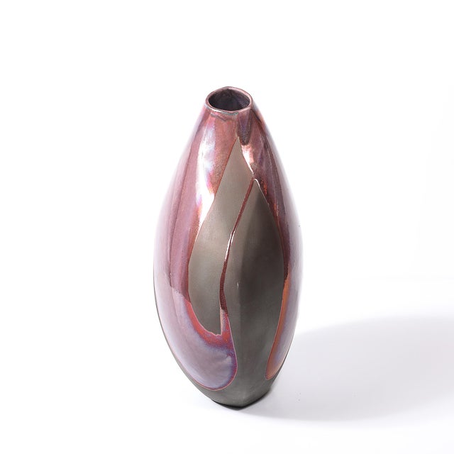 Mid-Century Organic Glazed Gray & Violet Ceramic Studio Vase Signed Tony Evans For Sale - Image 9 of 15